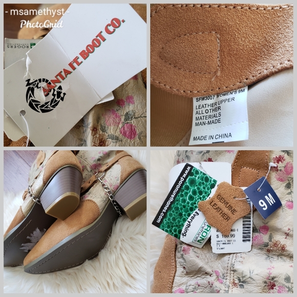 Santa Fe Co. Floral Suede Leather Western Boots - Picture 7 of 8